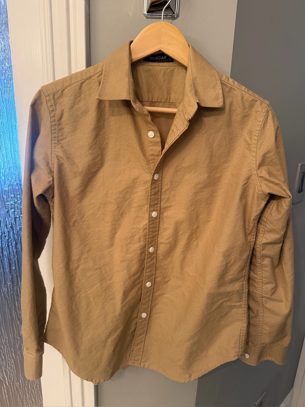 MCEDAR Camel Button Down Shirt Women’s Small Long Sleeve Cotton Blend